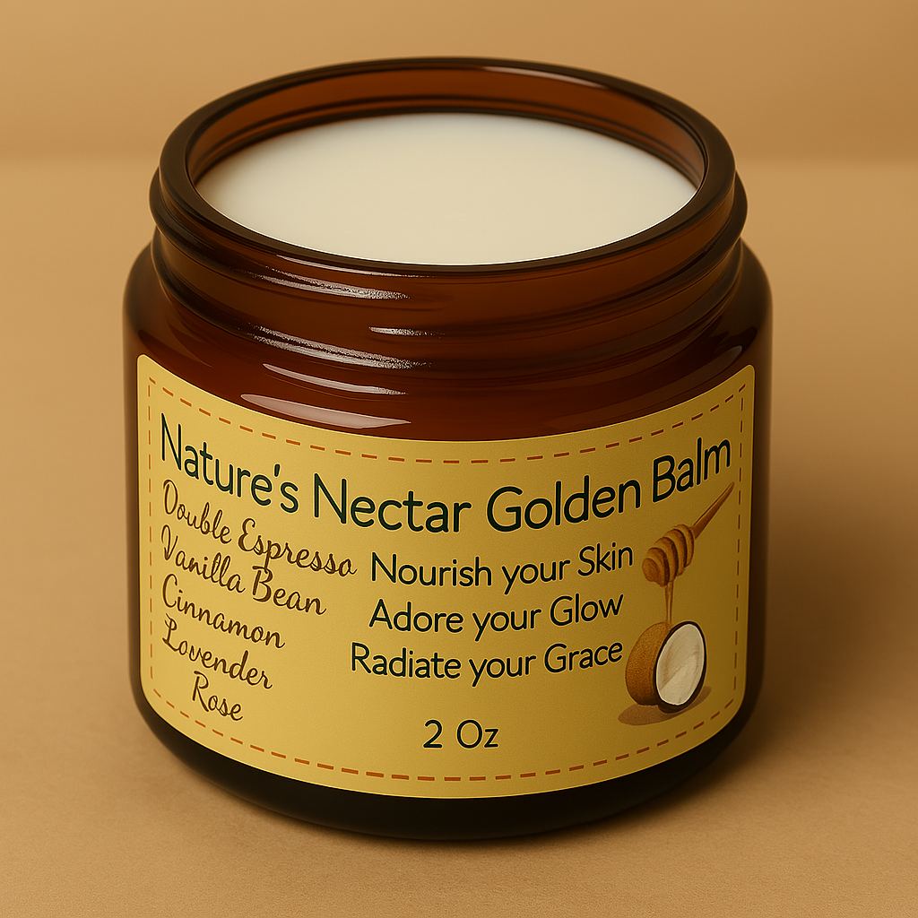 Nature's Nectar Pure Tallow Balm in amber jar on white background